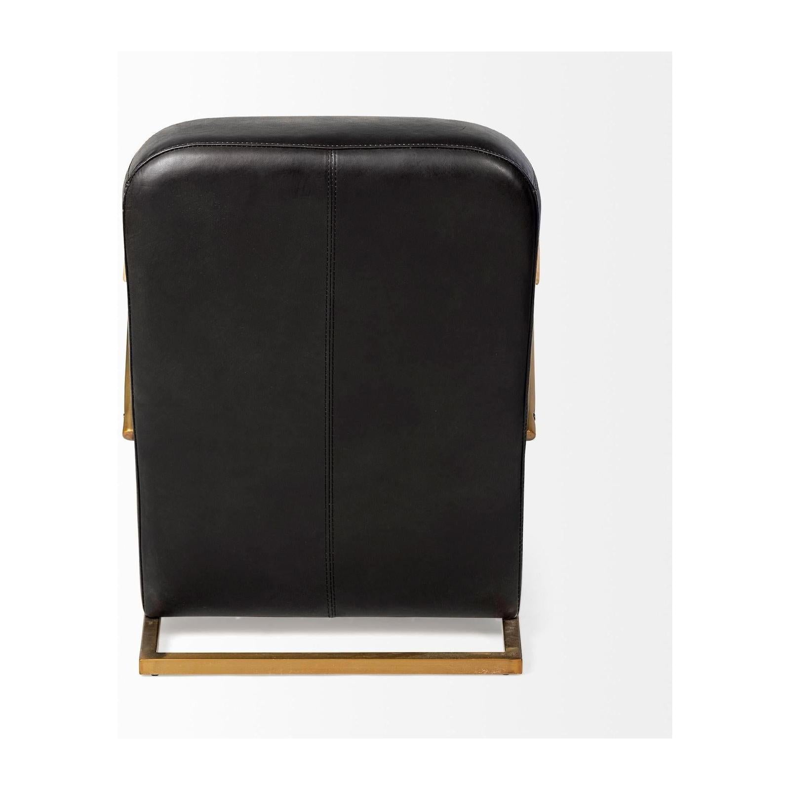 Mercana Horace Black Leather Diamond Pattern w/Gold Iron Frame Accent Chair Clearance