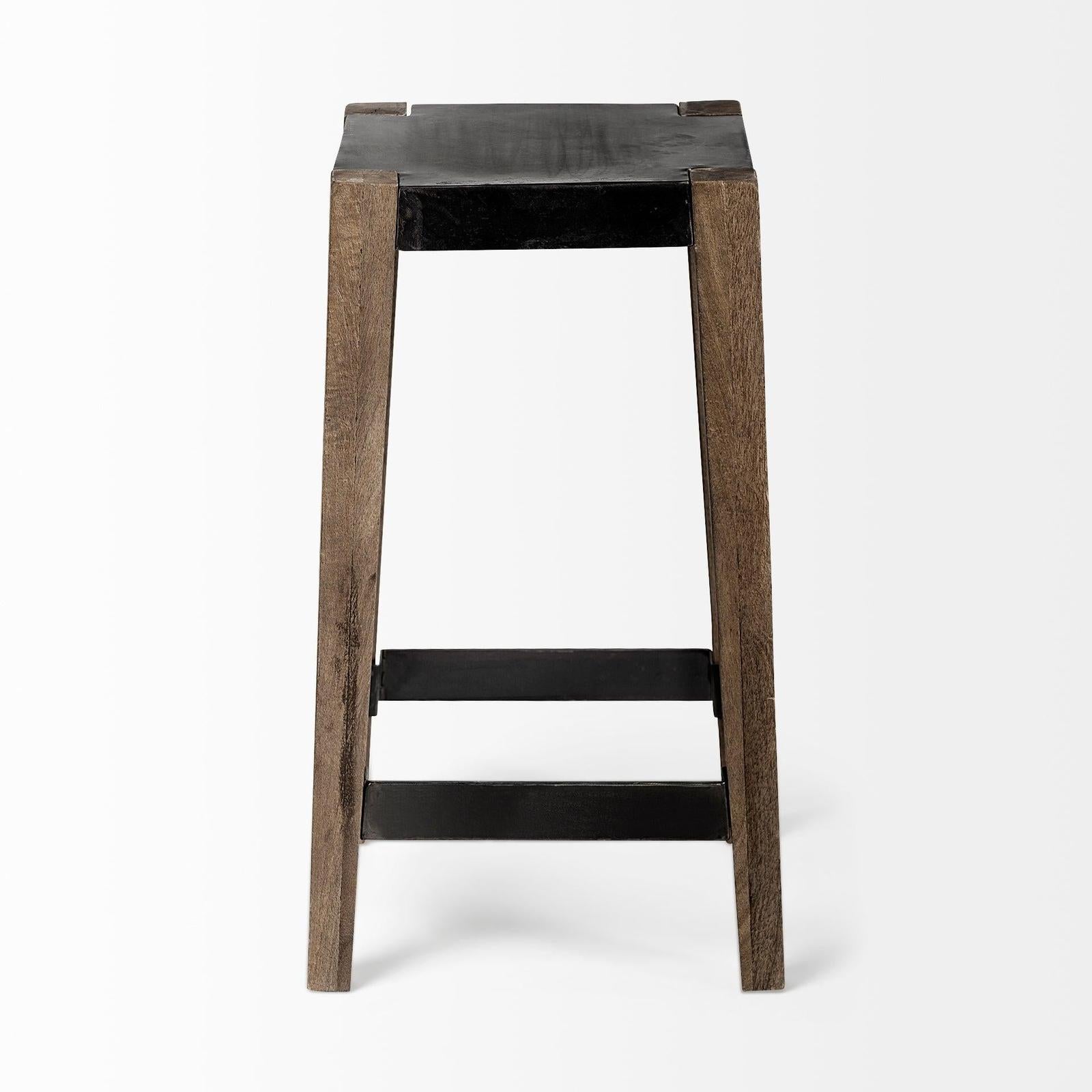 Mercana Nell Black Metal Seat & Foot Rest With Brown Wood Legs Stool