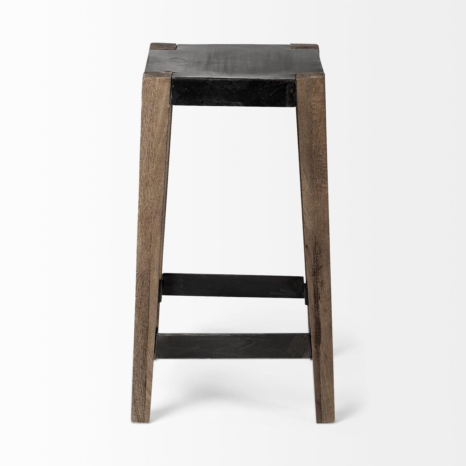 Mercana Nell Black Metal Seat & Foot Rest With Brown Wood Legs Stool