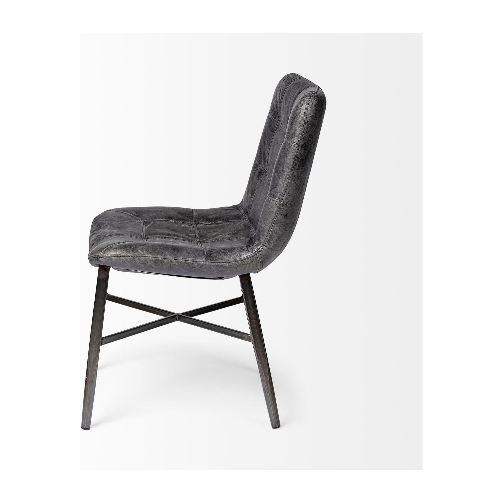 Mercana Horsdal Black Genuine Leather Seat w/ Black Metal Frame Dining Chair Clearance