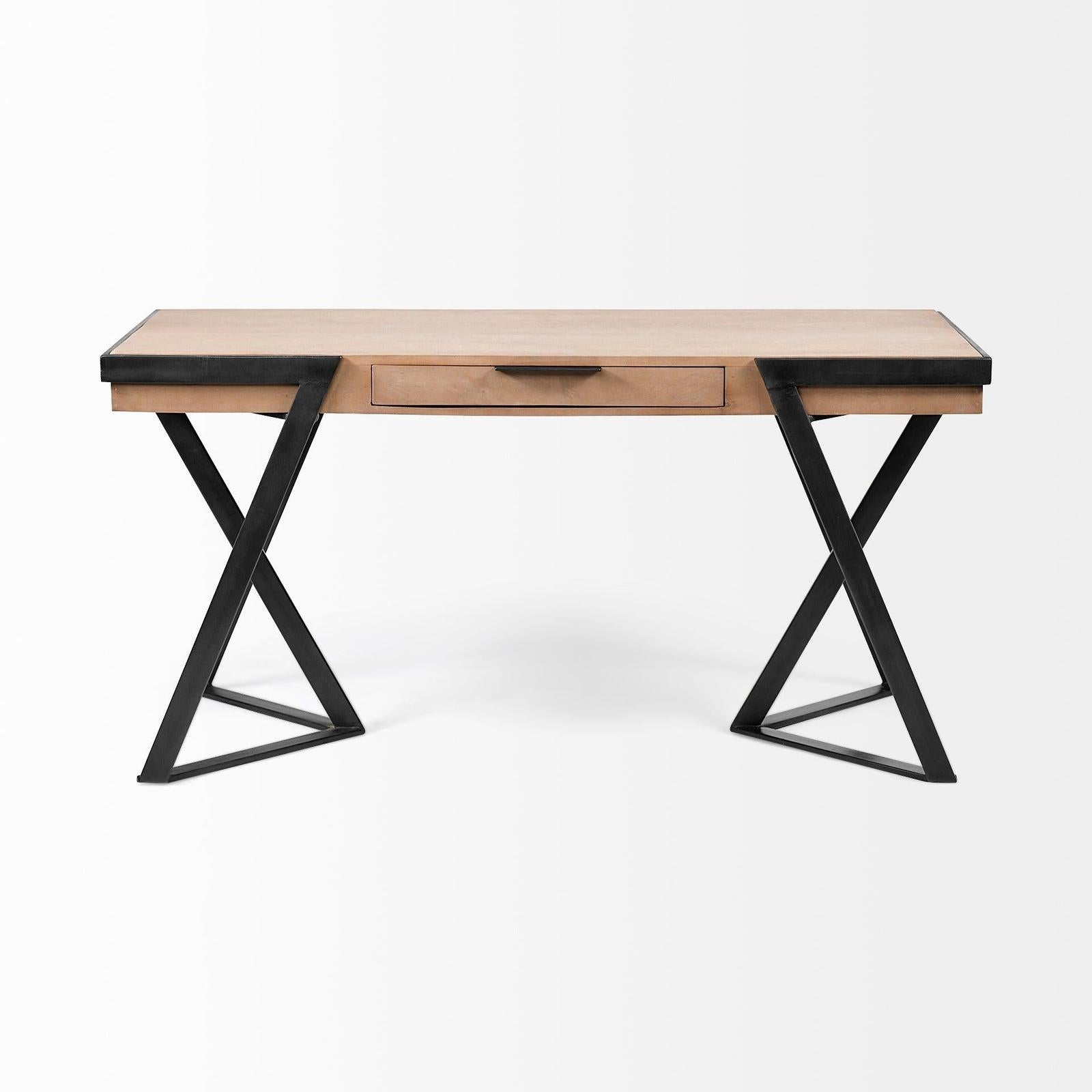 Mercana Steinbeck Light Brown Wooden Iron Frame Office Desk