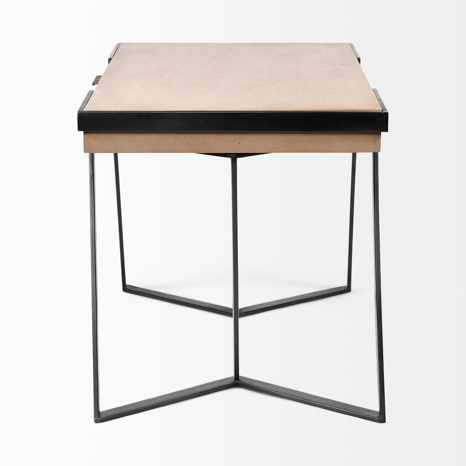 Mercana Steinbeck Light Brown Wooden Iron Frame Office Desk