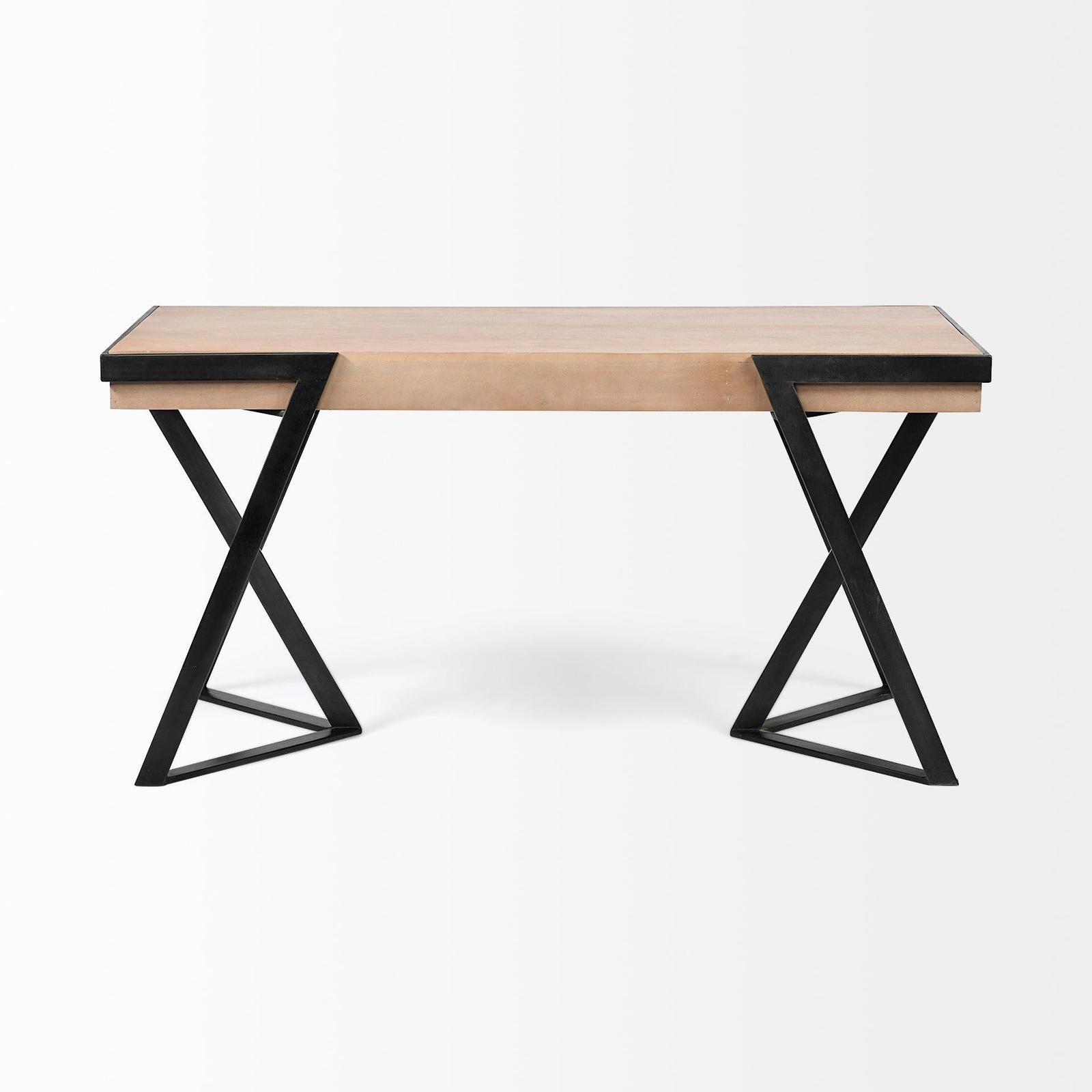 Mercana Steinbeck Light Brown Wooden Iron Frame Office Desk