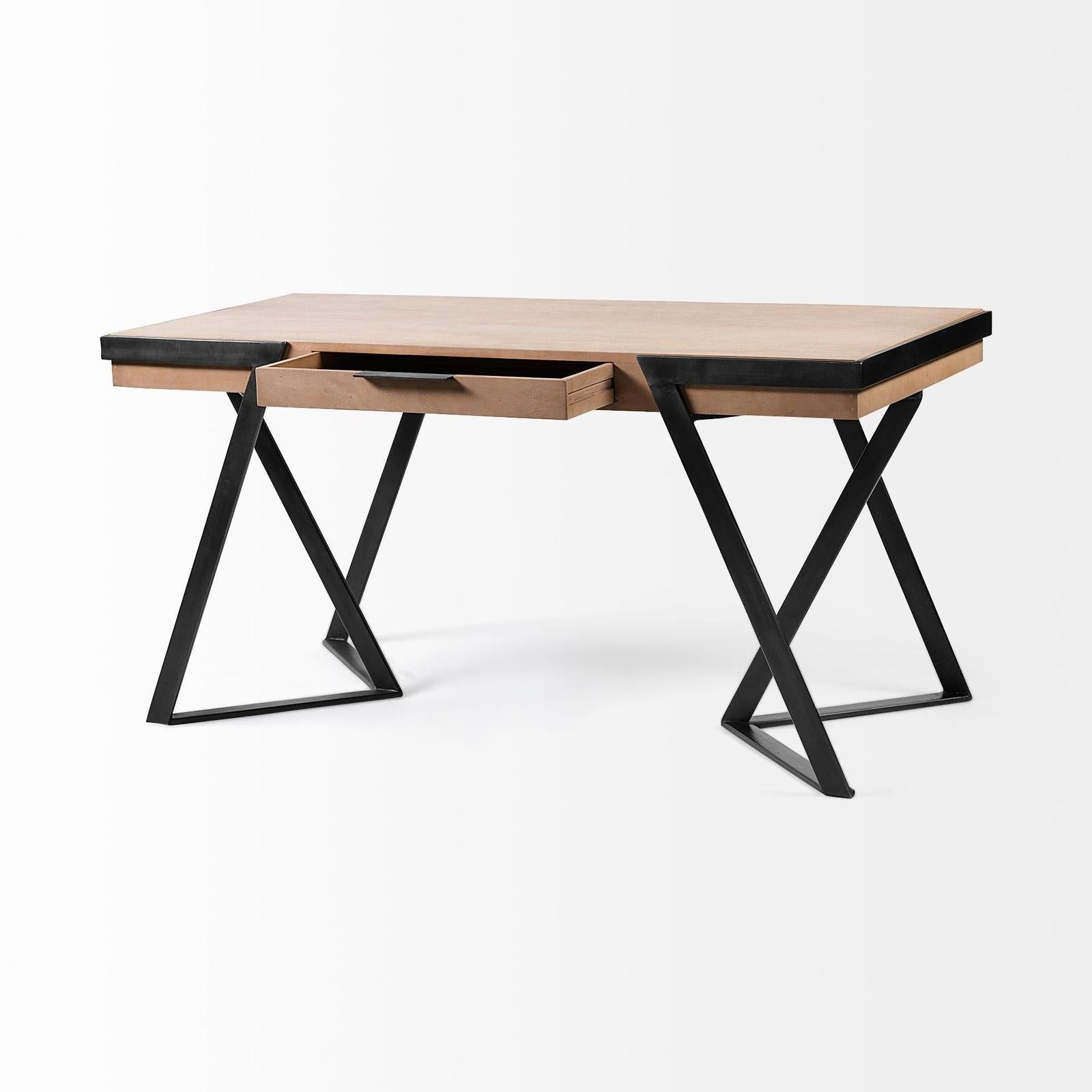 Mercana Steinbeck Light Brown Wooden Iron Frame Office Desk