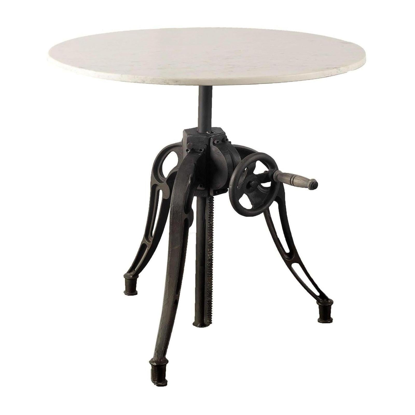 Mercana Emslie Round White Marble Top Black Metal Base Dining Table