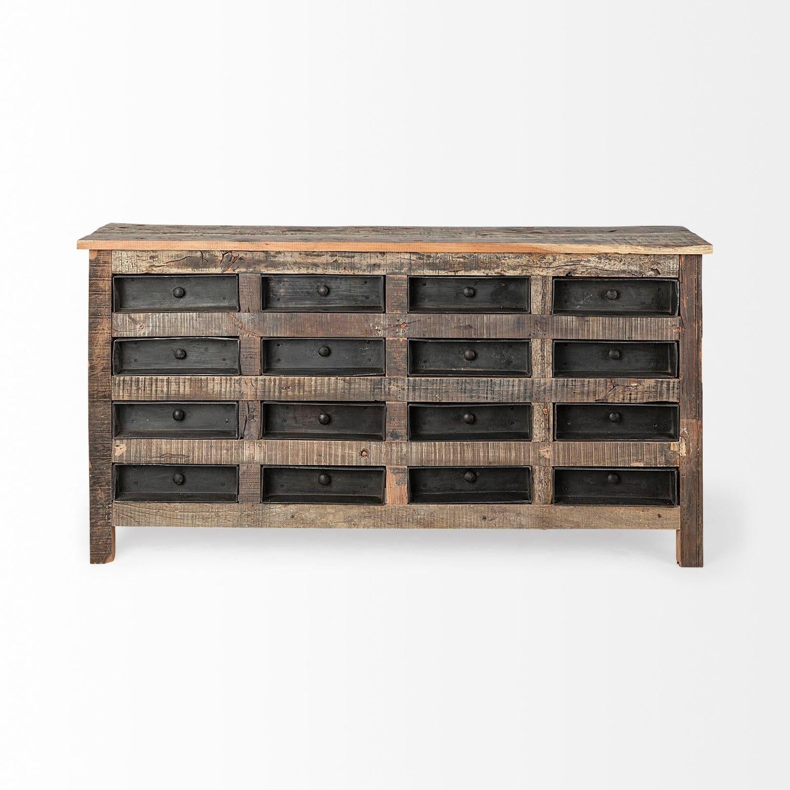 Mercana Wilton Reclaimed Wood and Metal 16 Drawer Sideboard