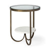 Mercana Reinhardt Round Glass Top Metal and Marble Detail End/Side Table