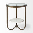 Mercana Reinhardt Round Glass Top Metal and Marble Detail End/Side Table
