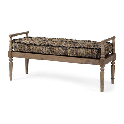 Mercana Fullerton Jute Patterned Top W/Brown Wood Base Accent Bench