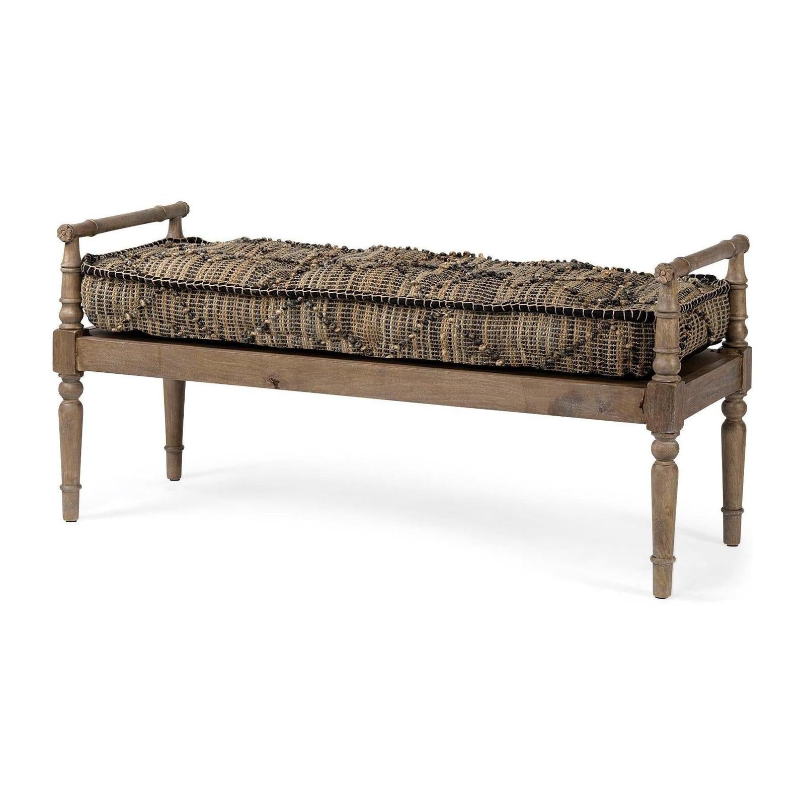 Mercana Fullerton Jute Patterned Top W/Brown Wood Base Accent Bench