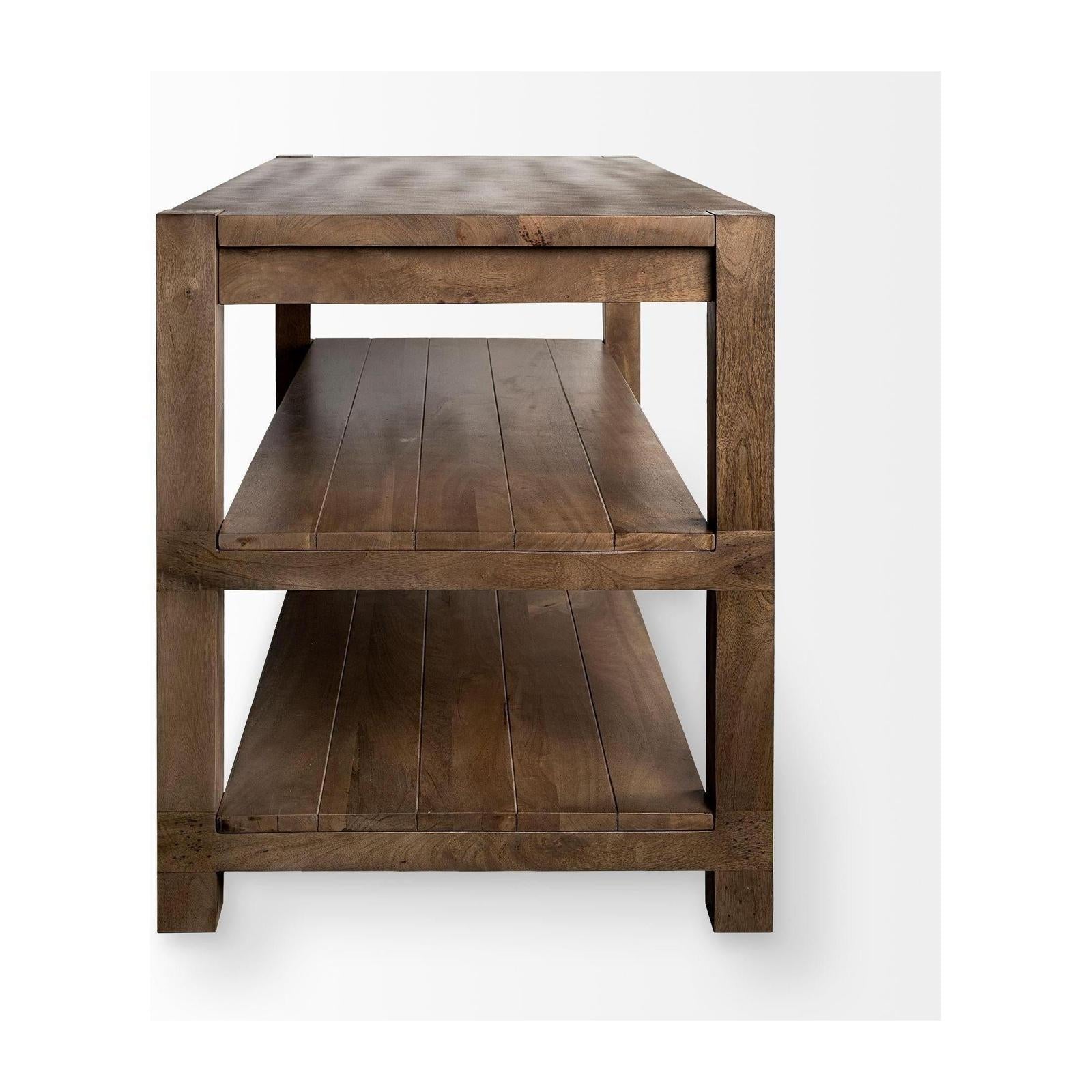 Mercana Emeril Brown Solid Wood Two-Tier Smooth Counter Top Kitchen Island