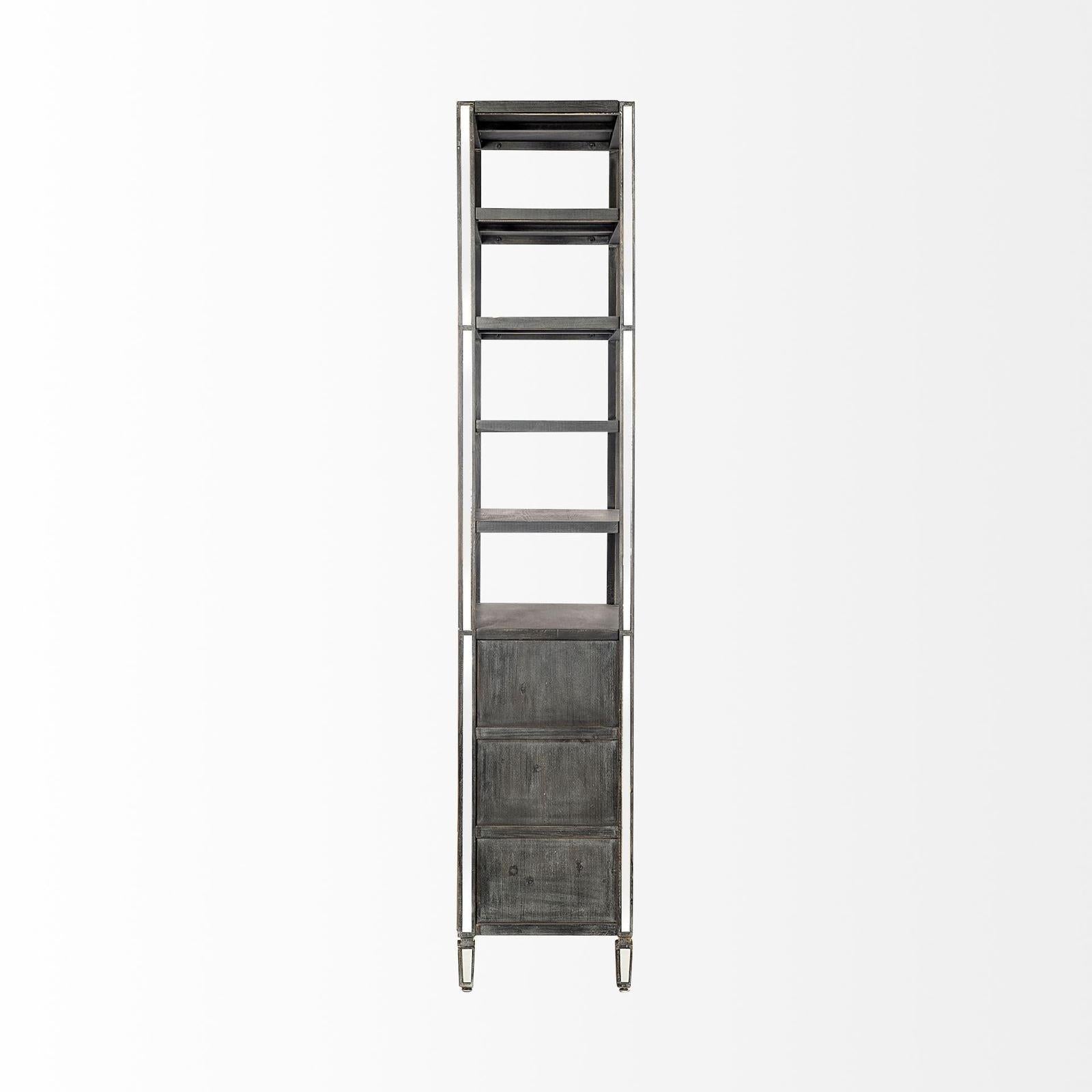 Mercana Sunnyvale Dark Brown Solid Wood and Mirrored Glass Four Shelf Shelving Unit Clearance