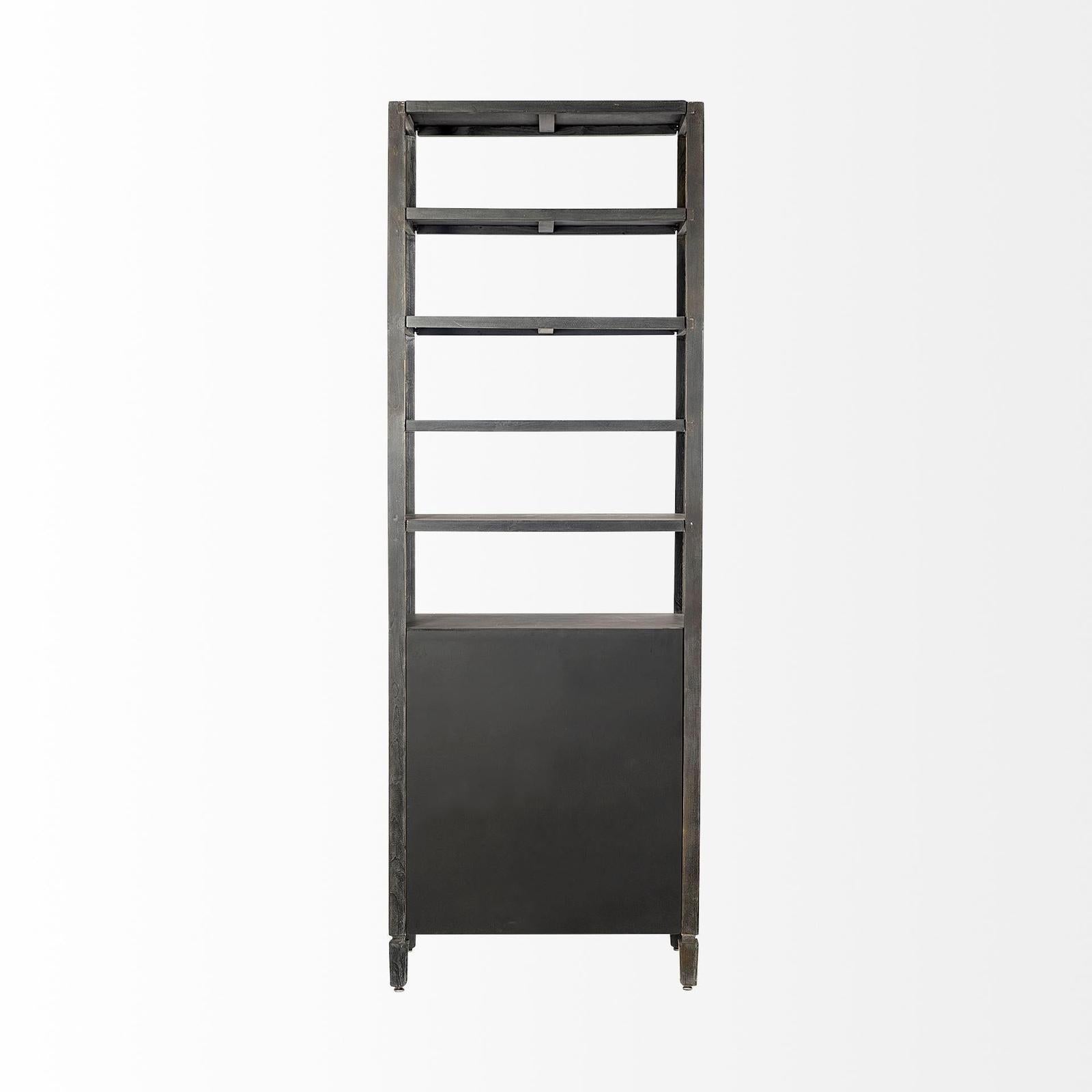 Mercana Sunnyvale Dark Brown Solid Wood and Mirrored Glass Four Shelf Shelving Unit Clearance