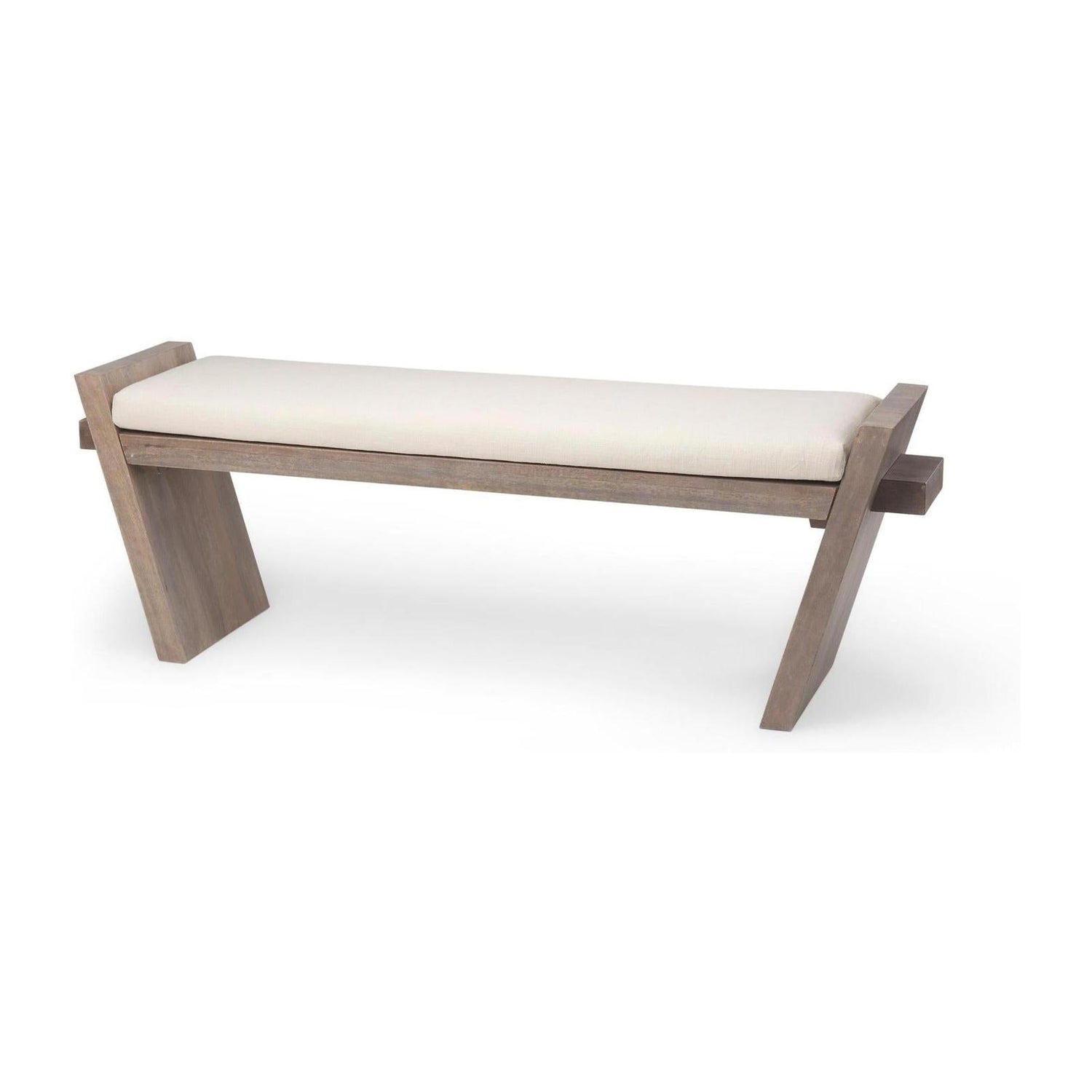 Mercana Elaine Brown Wood Upholstered Cream Seat Entryway Bench Clearance