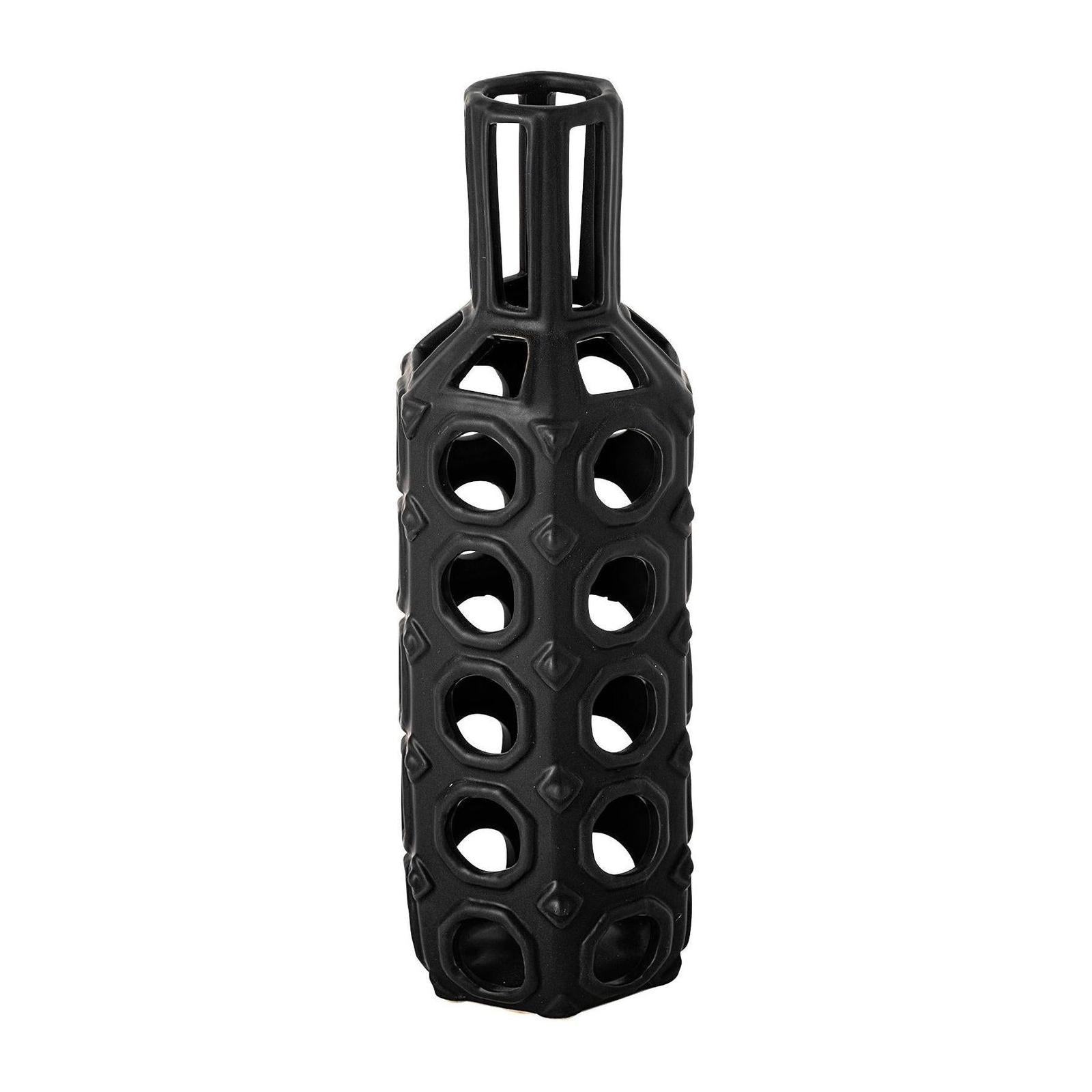 Mercana Brunel Black Drum-Shaped Ceramic Vase Clearance
