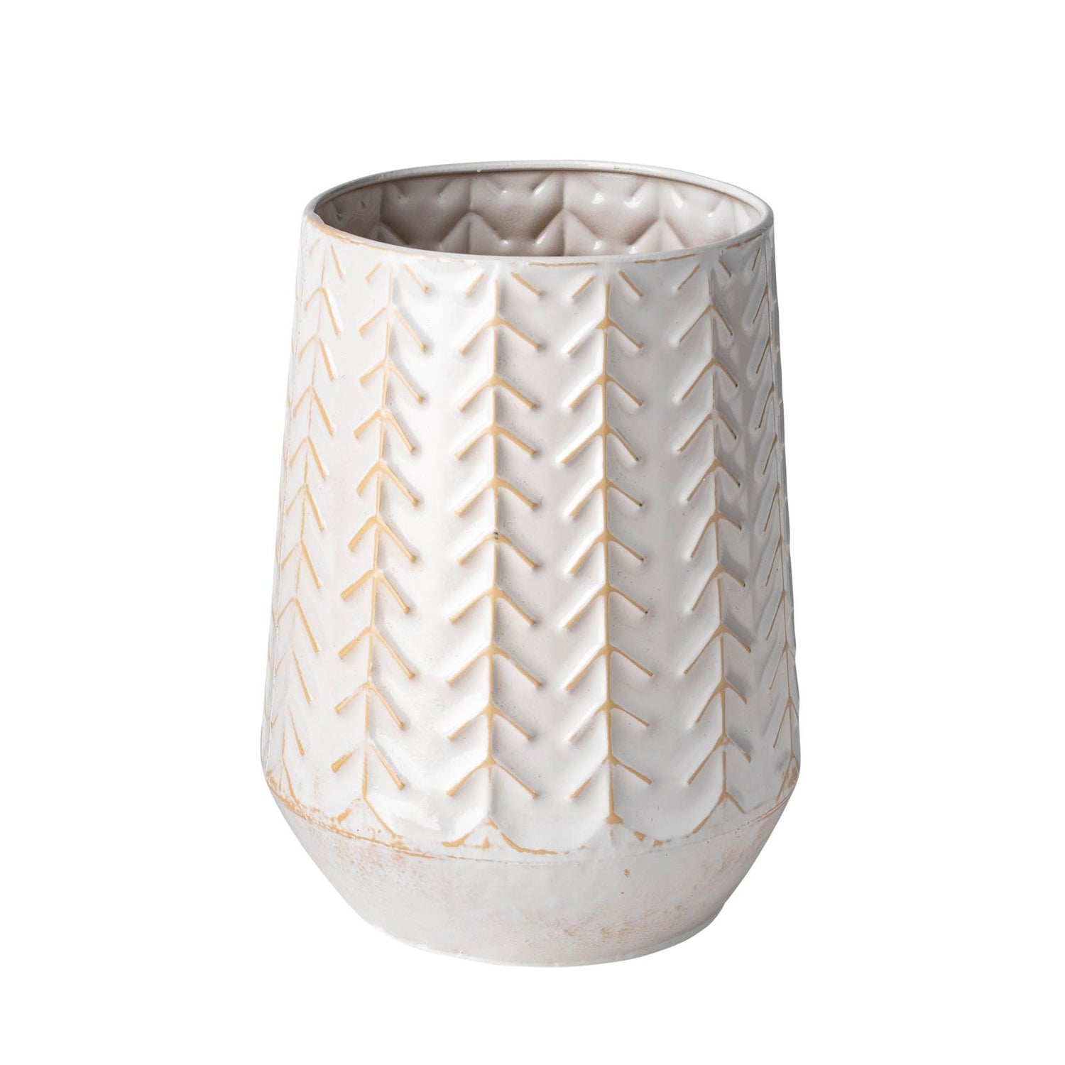 Mercana Gemma II Metal Glossy White Chevron Vase Clearance