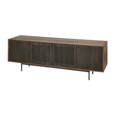 Mercana Grace Two-Toned Brown Solid Wood TV Stand Media Console with Slated Doors, TV up to 82"