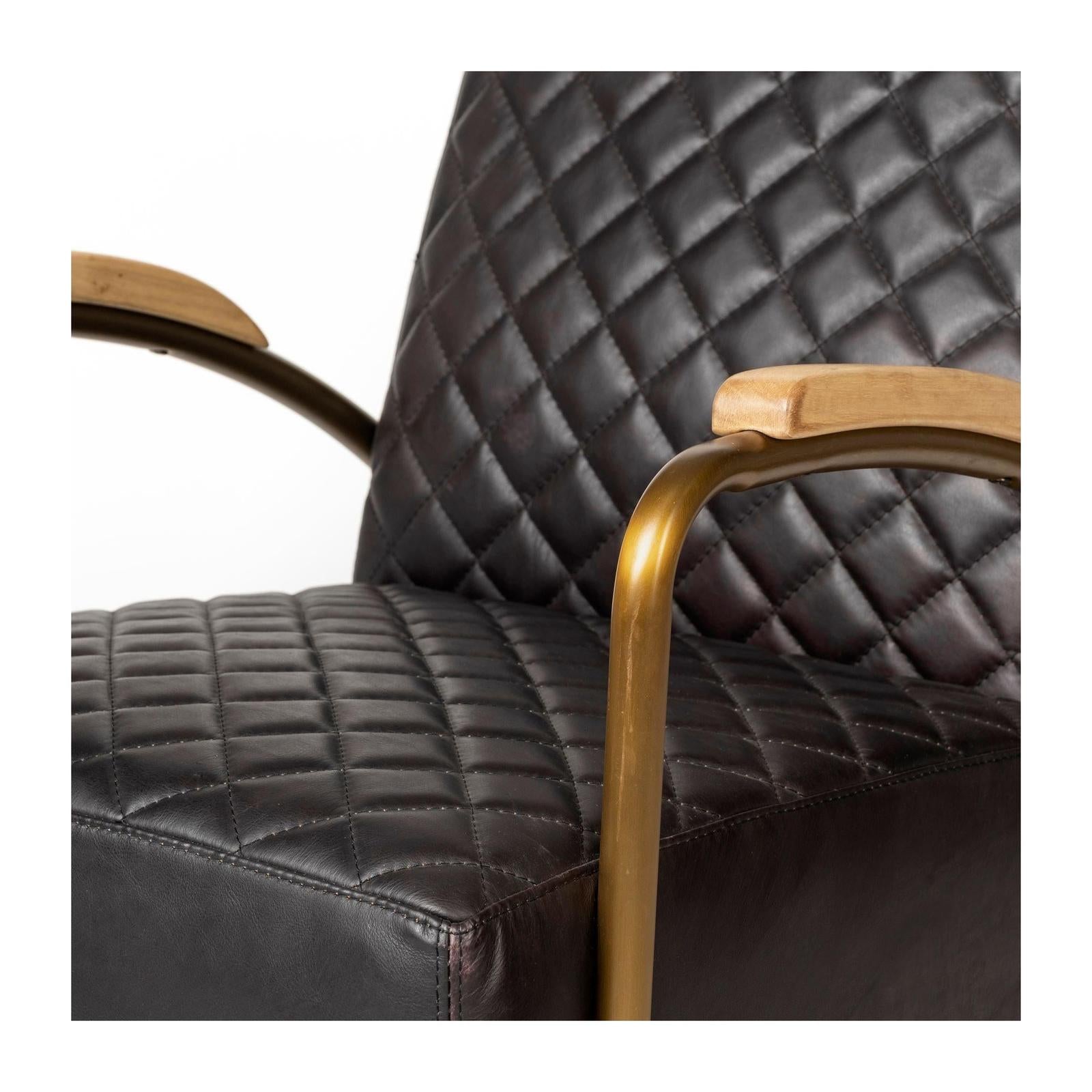 Mercana Horace Black Leather Diamond Pattern w/Gold Iron Frame Accent Chair Clearance