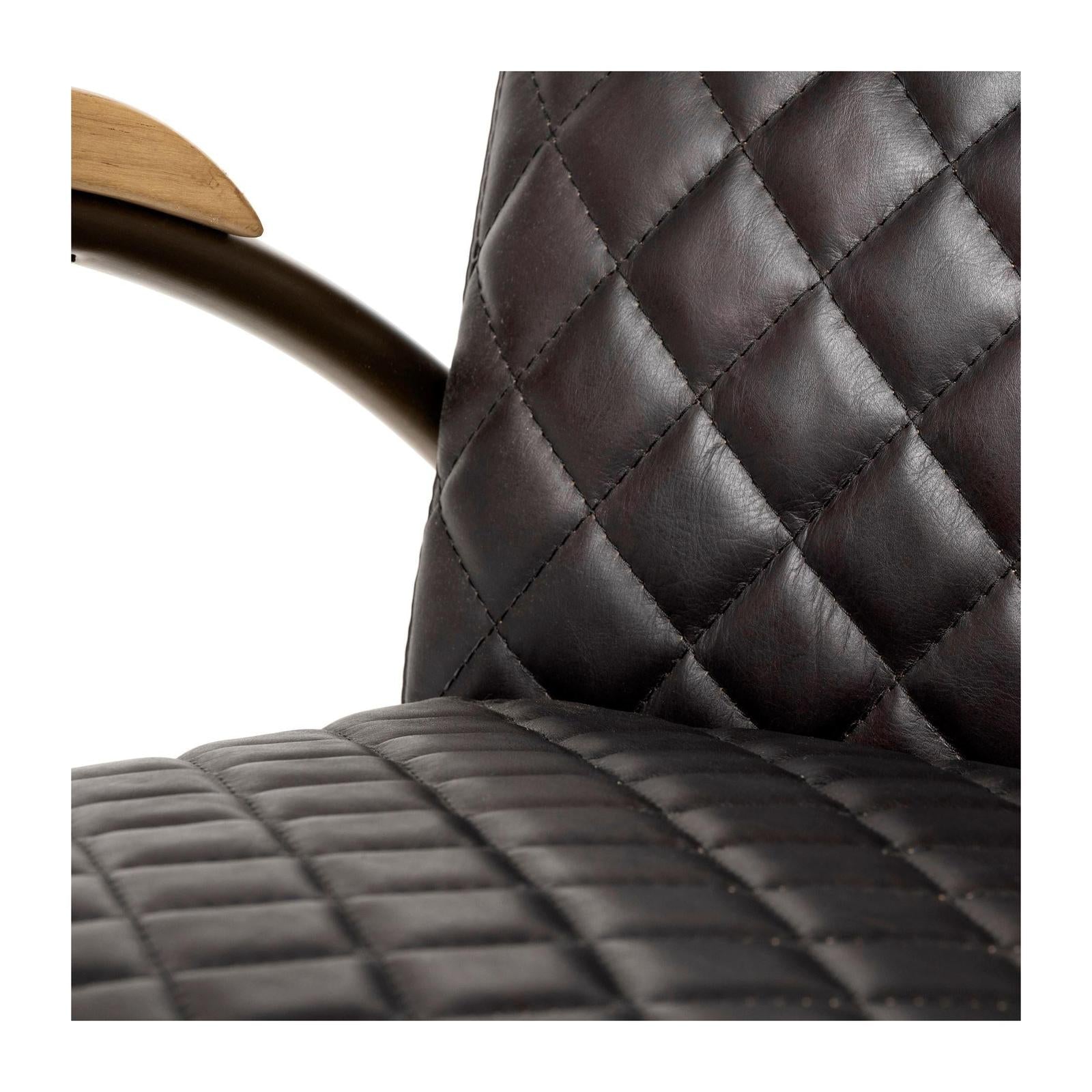 Mercana Horace Black Leather Diamond Pattern w/Gold Iron Frame Accent Chair Clearance