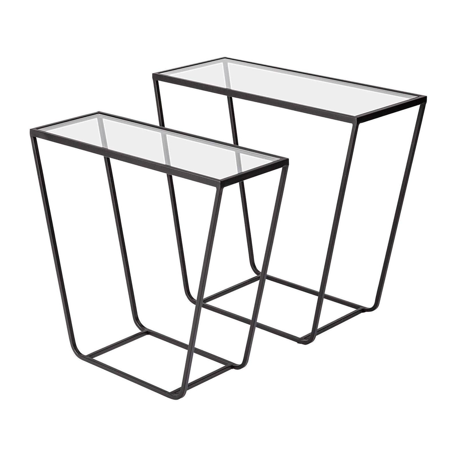 Mercana Arya Black Rectangular Glass Top Iron Frame Accent Table- Set of 2