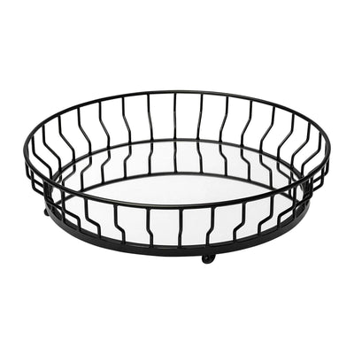 Mercana Helena Black Metal Mirrored Bottom Round Serving Tray