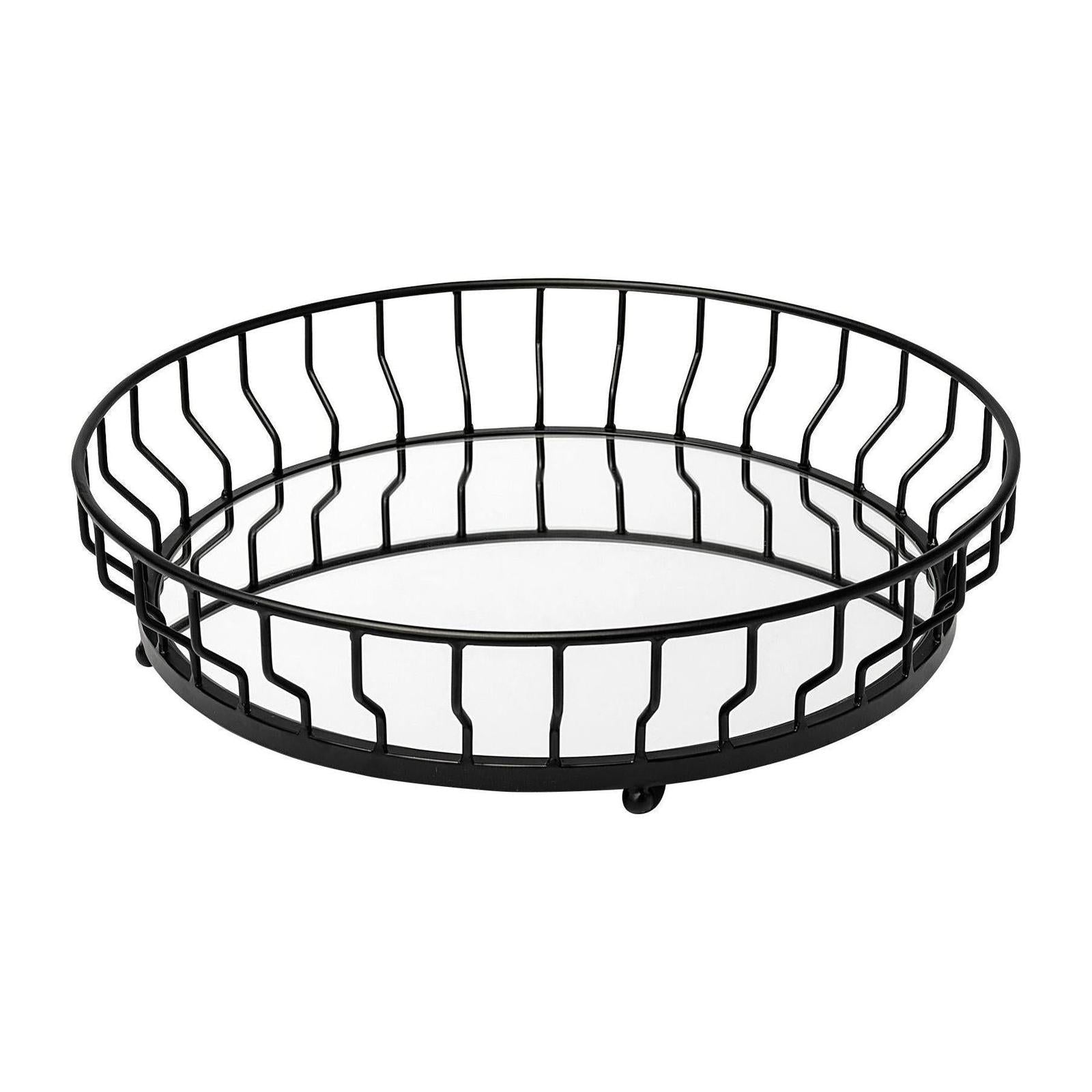 Mercana Helena Black Metal Mirrored Bottom Round Serving Tray