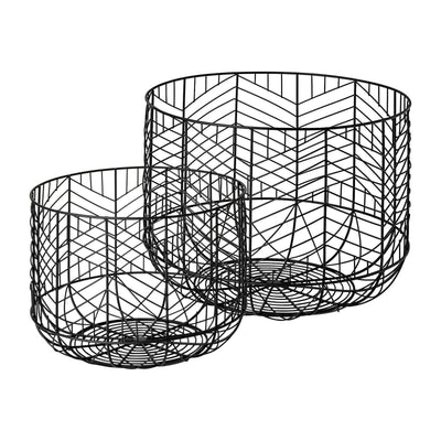 Mercana Idris Black Metal Geometric Mesh Bowls- Set of 2 Clearance