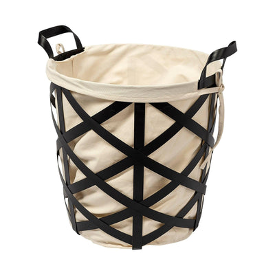 Mercana Liya Black Metal Basket with Cream Fabric Liner Clearance