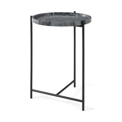 Mercana Stella Gray Round Marble Top W/Black Base Accent Table
