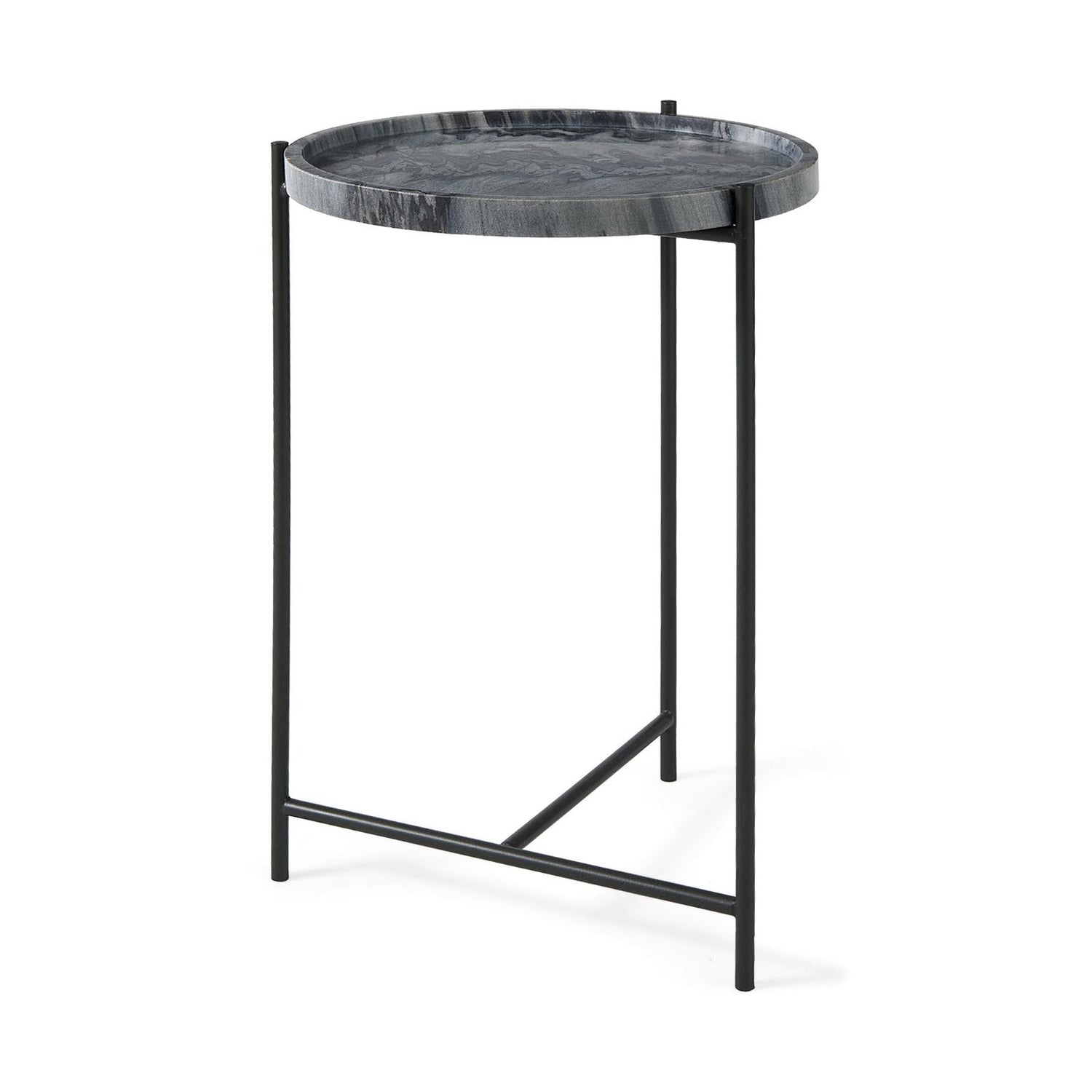 Mercana Stella Gray Round Marble Top W/Black Base Accent Table