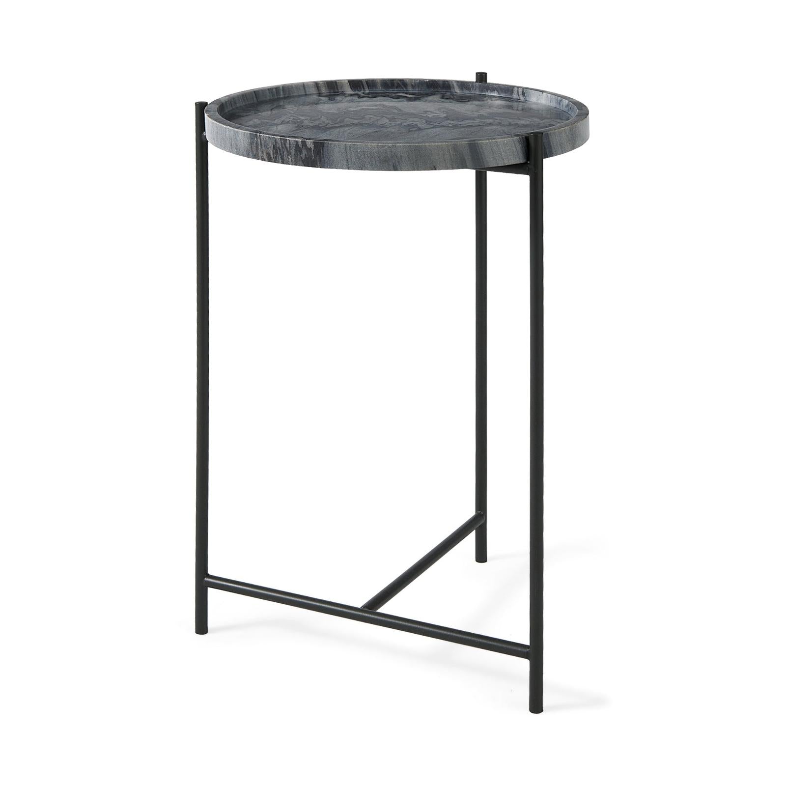 Mercana Stella Gray Round Marble Top W/Black Base Accent Table