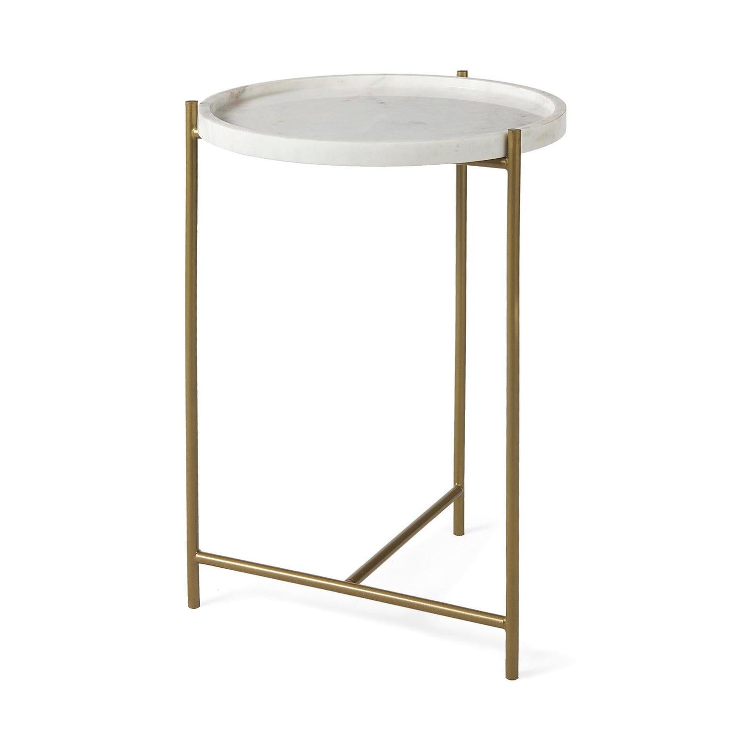 Mercana Stella White Round Marble Top W/Gold Base Accent Table Clearance