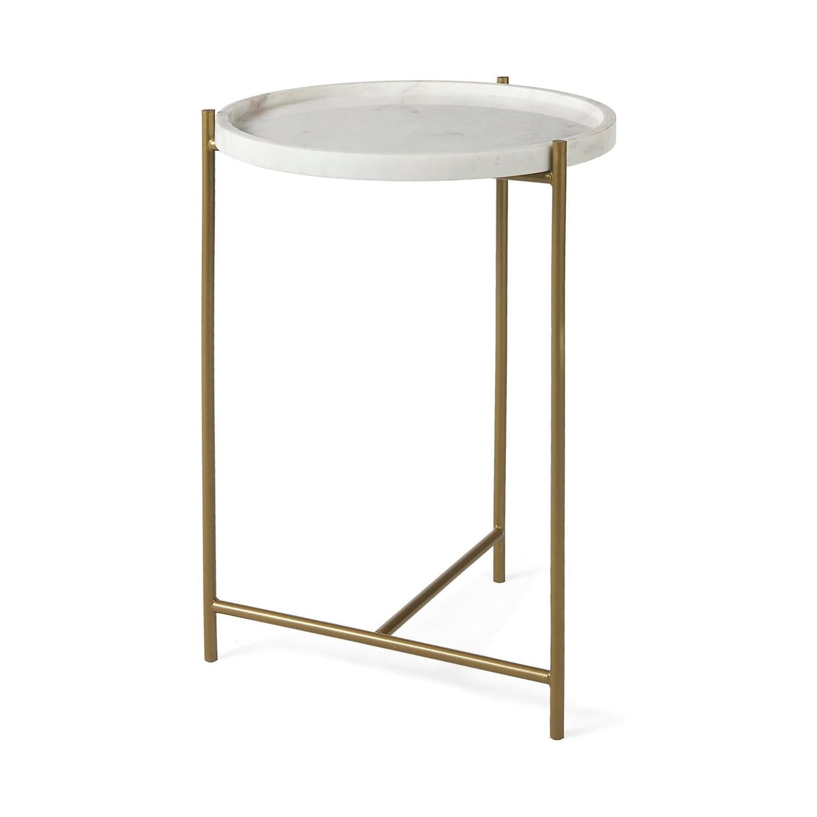 Mercana Stella White Round Marble Top W/Gold Base Accent Table Clearance