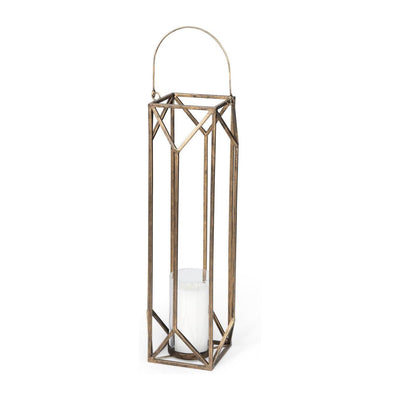 Mercana Ivy Gold Metal Geometric Cage Candle Holder Lantern