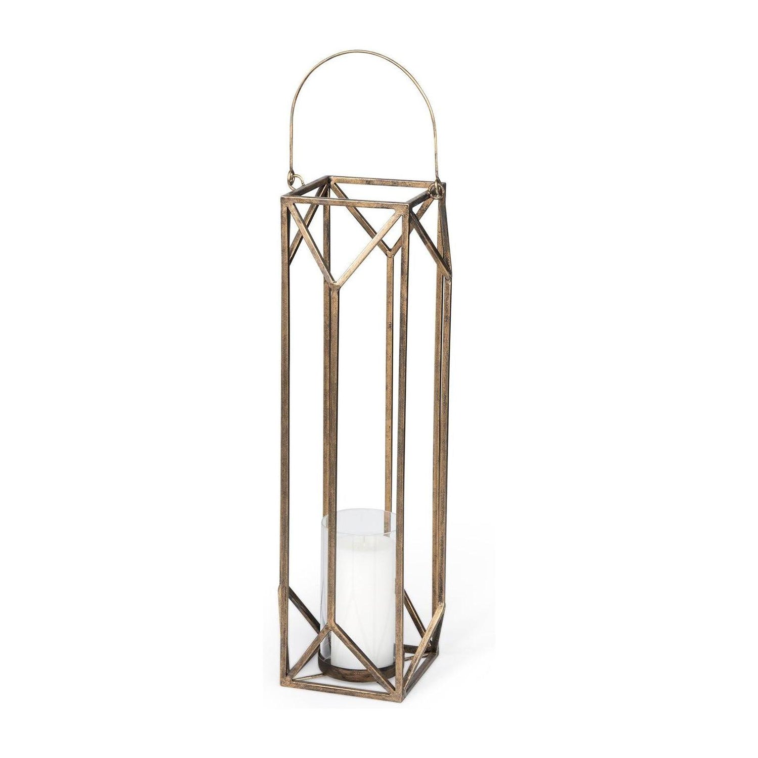 Mercana Ivy Gold Metal Geometric Cage Candle Holder Lantern Clearance