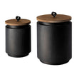 Mercana Cyril Gray Metal W/ Brown Wood Lids Jars- Set of 2