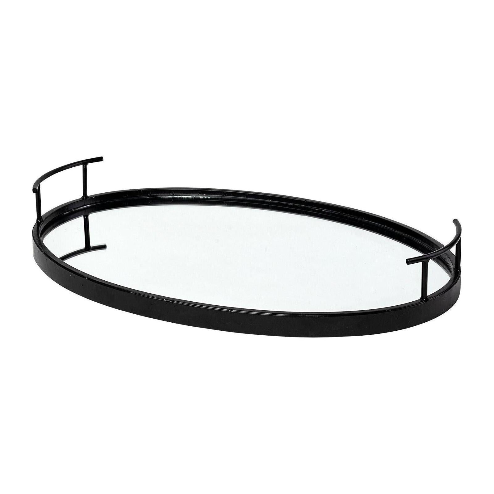 Mercana Ansel Black Metal Mirrored Bottom Oval Serving Tray