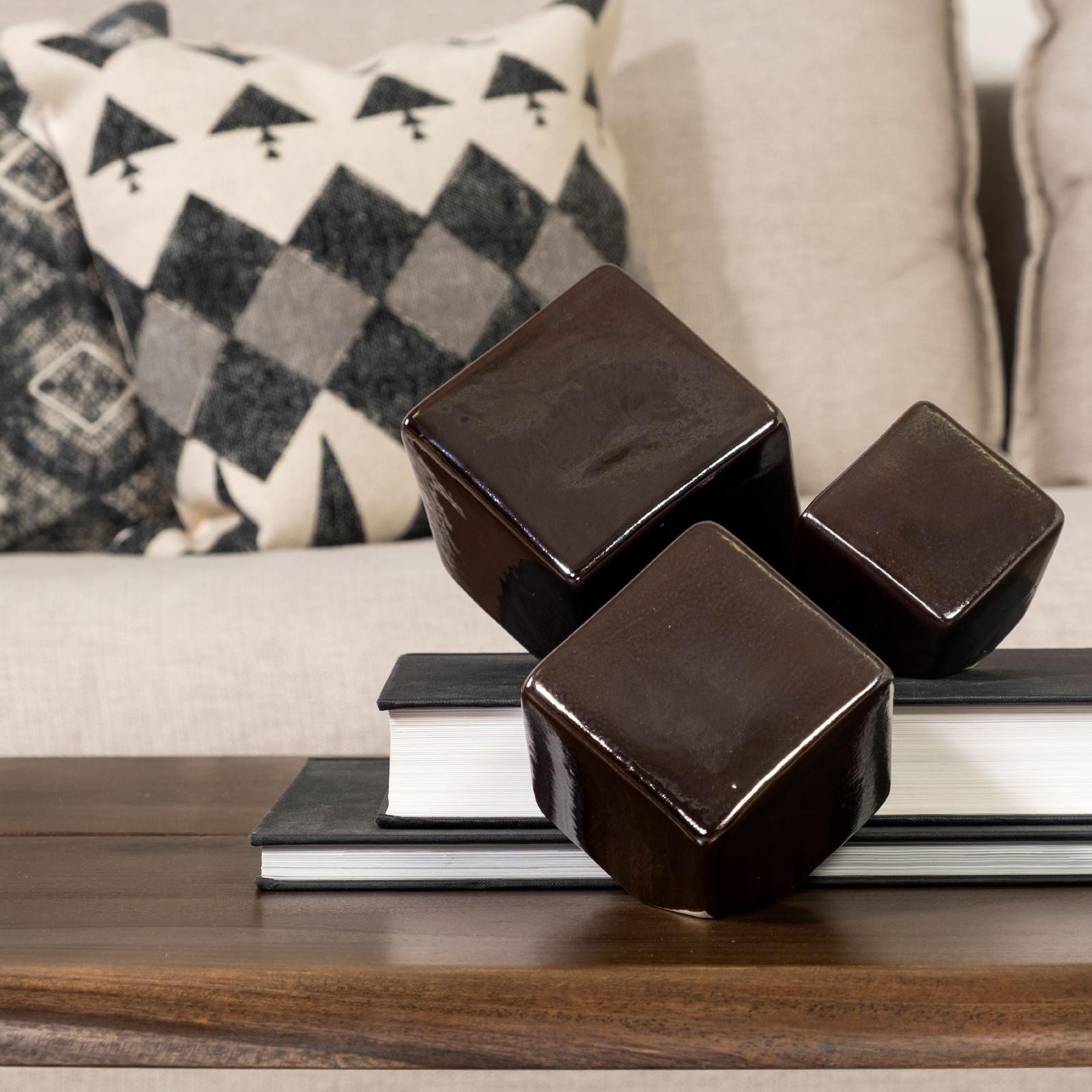 Mercana Mayweather Black Geometric Ceramic Cubes-Set of 3