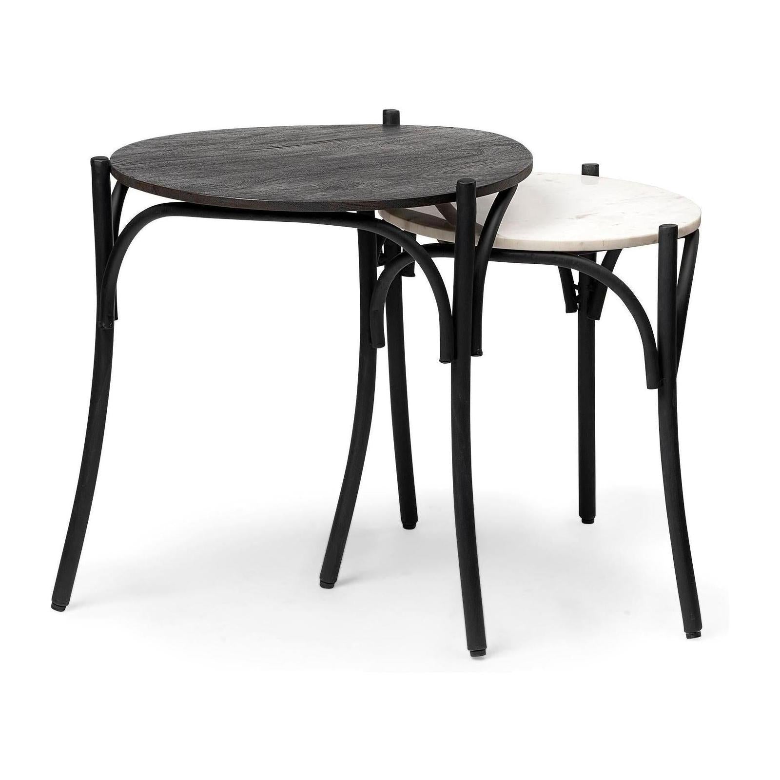 Mercana Etienne Round Top Black Wood and Marble Top Nesting Table - Set of 2 Clearance