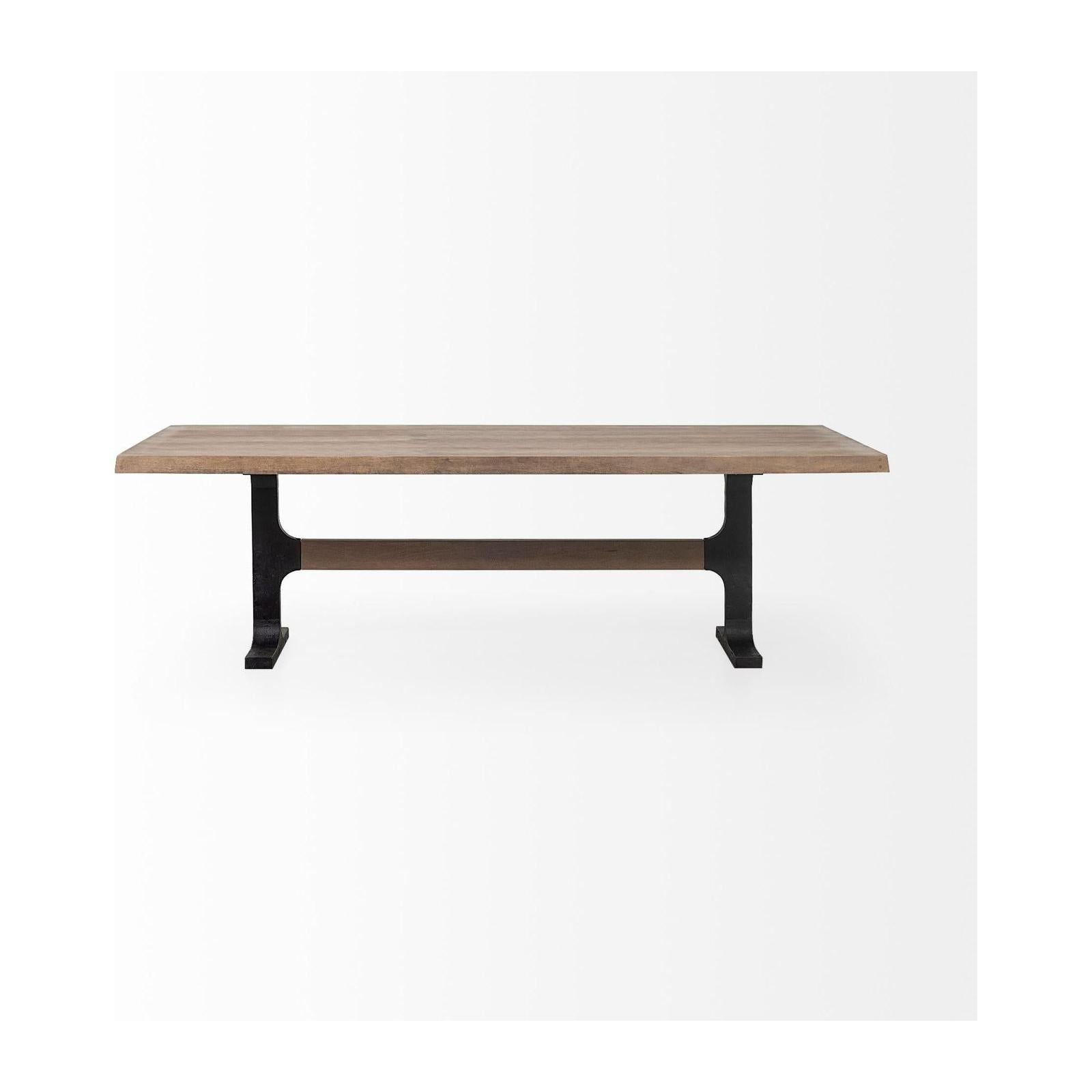 Mercana Araxi Rectangular Solid Wood Top Black Metal Base Dining Table