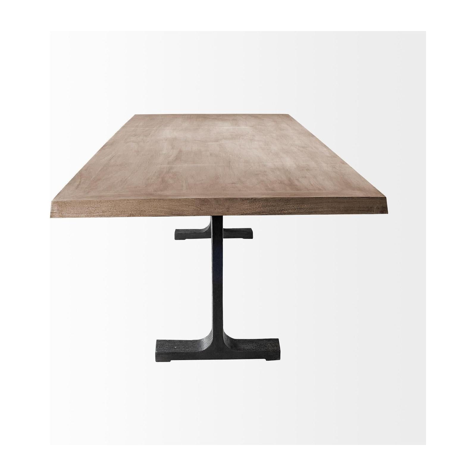Mercana Araxi Rectangular Solid Wood Top Black Metal Base Dining Table