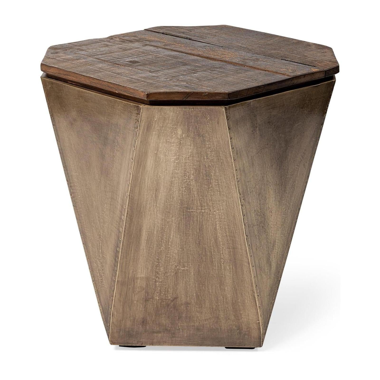 Mercana Esagono Octagonal Reclaimed Wood End/Side Table w/ Storage Clearance