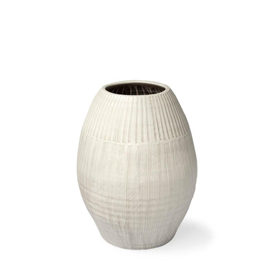 Mercana Reyan Pearl White Ceramic Striped Vase