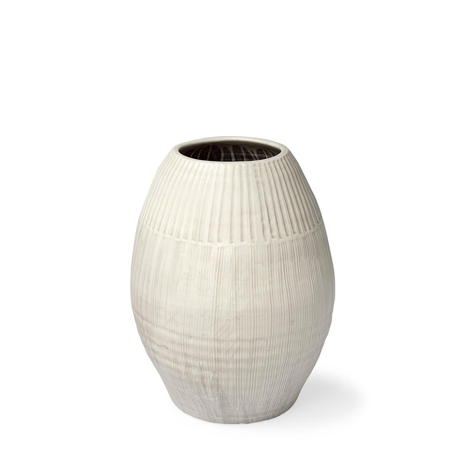Mercana Reyan Pearl White Ceramic Striped Vase