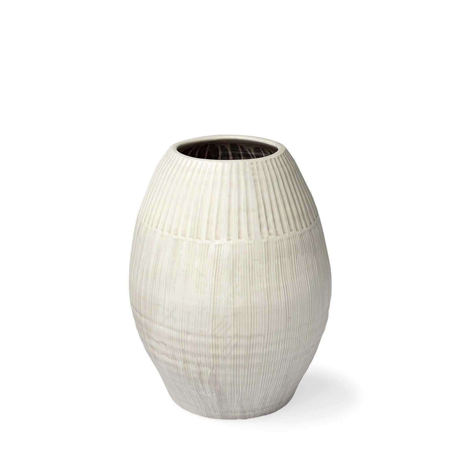 Mercana Reyan Pearl White Ceramic Striped Vase