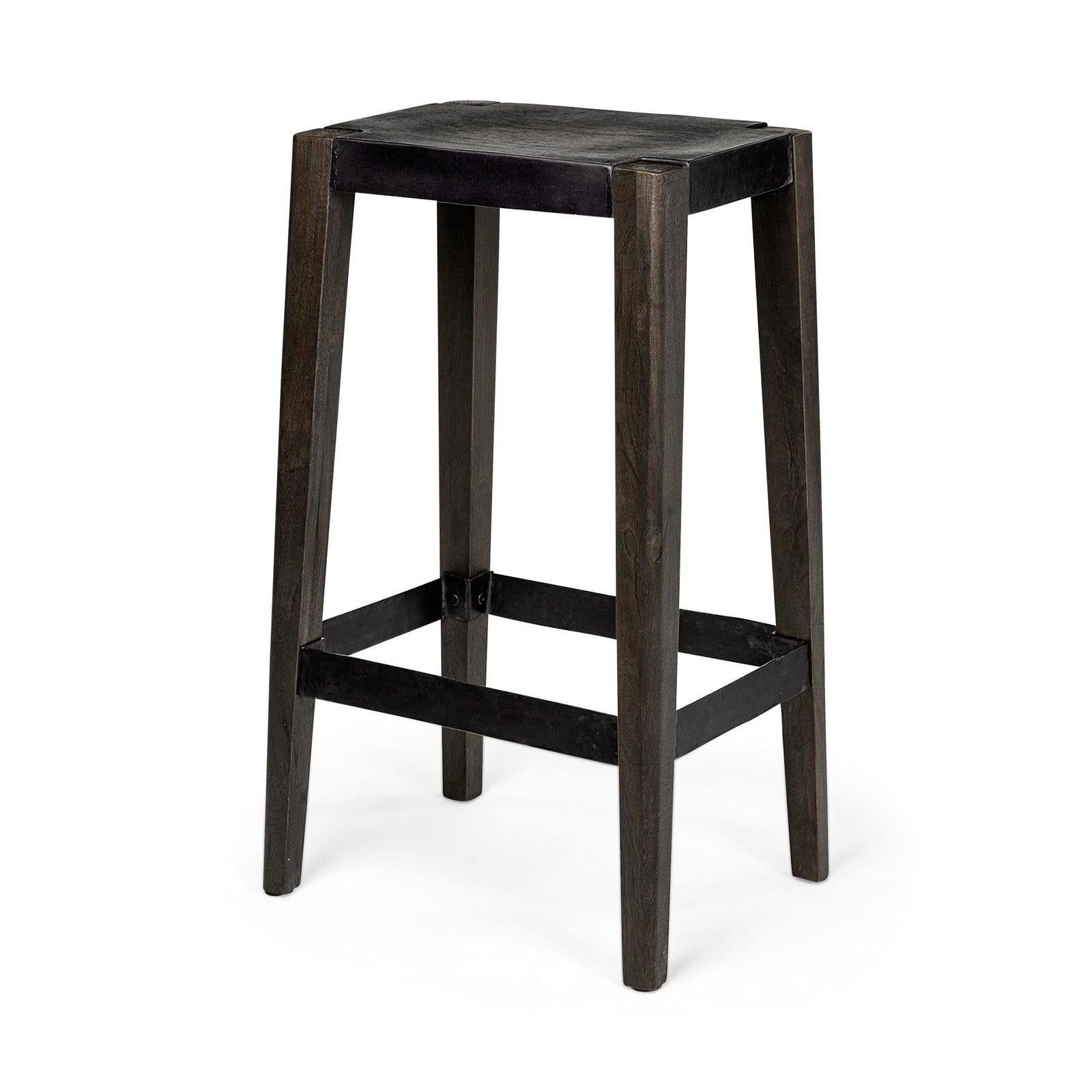 Mercana Nell Black Metal Seat & Foot Rest With Brown Wood Legs Stool