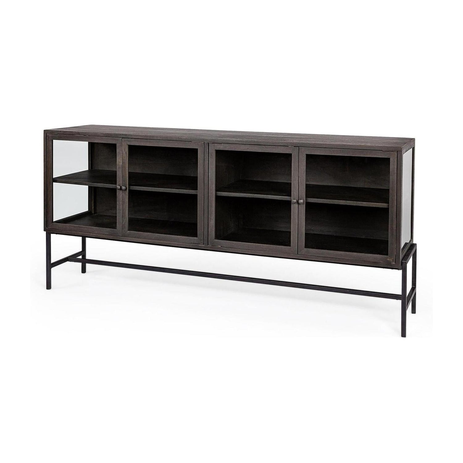 Mercana Arelius Black Metal Base w/ 4 Glass Cabinet Doors Sideboard