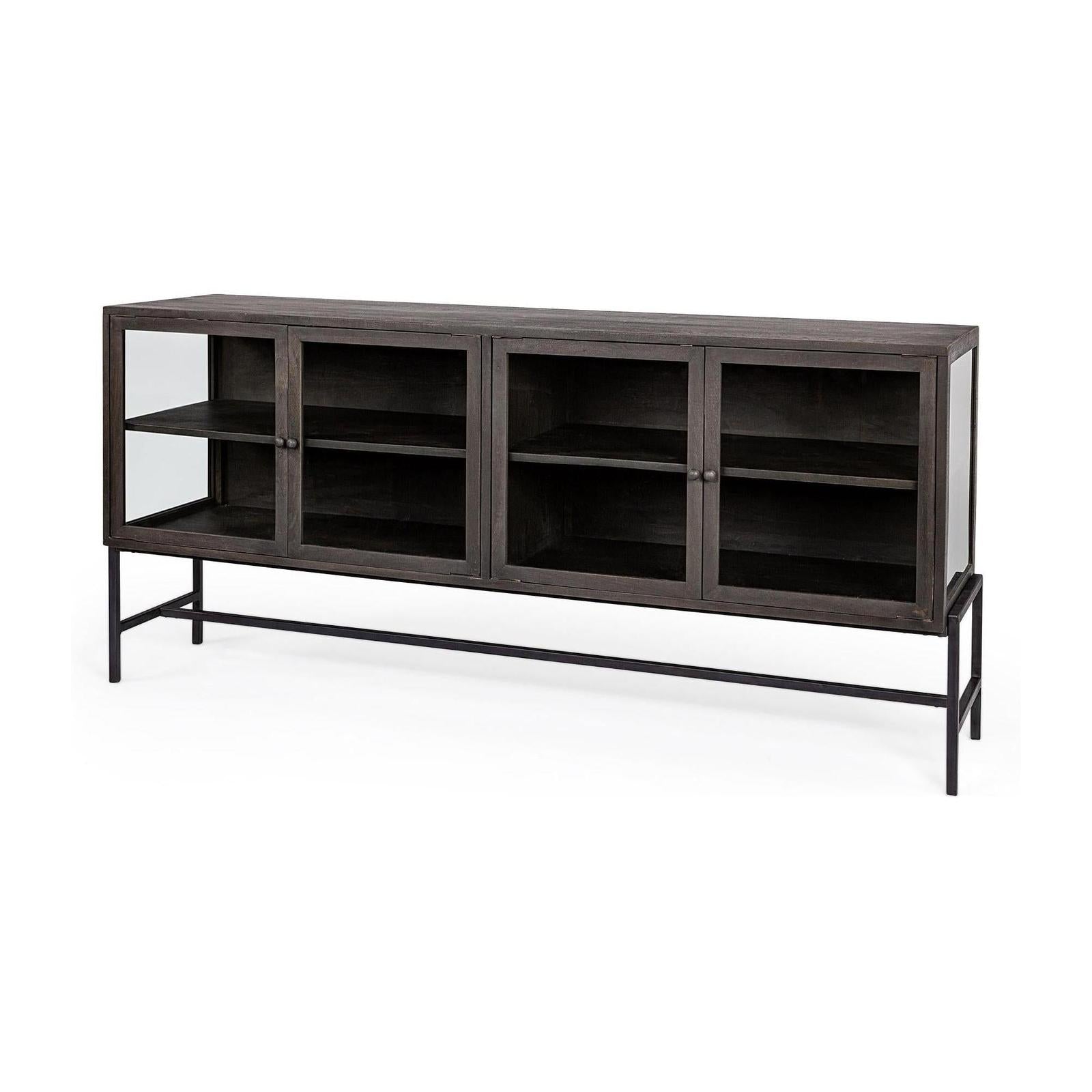 Mercana Arelius Black Metal Base w/ 4 Glass Cabinet Doors Sideboard