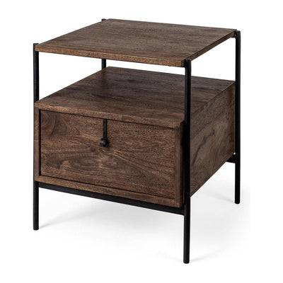 Mercana Glenn Dark Brown Wood w/ Black Iron Frame Square End/Side Table