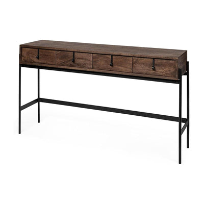 Mercana Glenn Dark Brown Wood w/ Black Iron Frame 4 Drawer Console Table